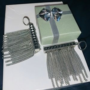 Silver metal tassel earrings.